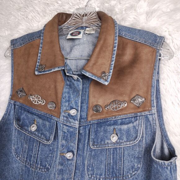 Vintage 80s-90s Denim Embellished Threads On Threads Vest 100% Cotton Sz M/L - Picture 2 of 12